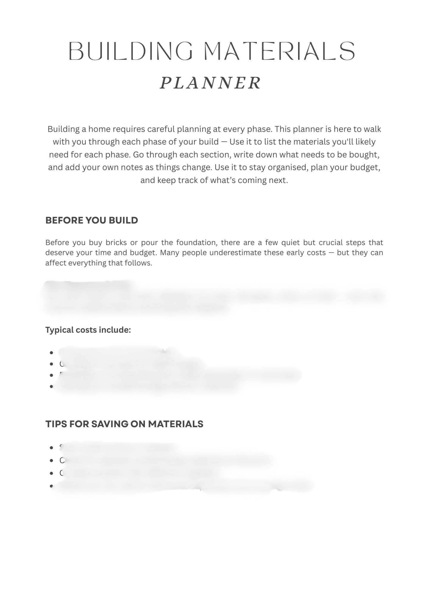 Building Materials Planner