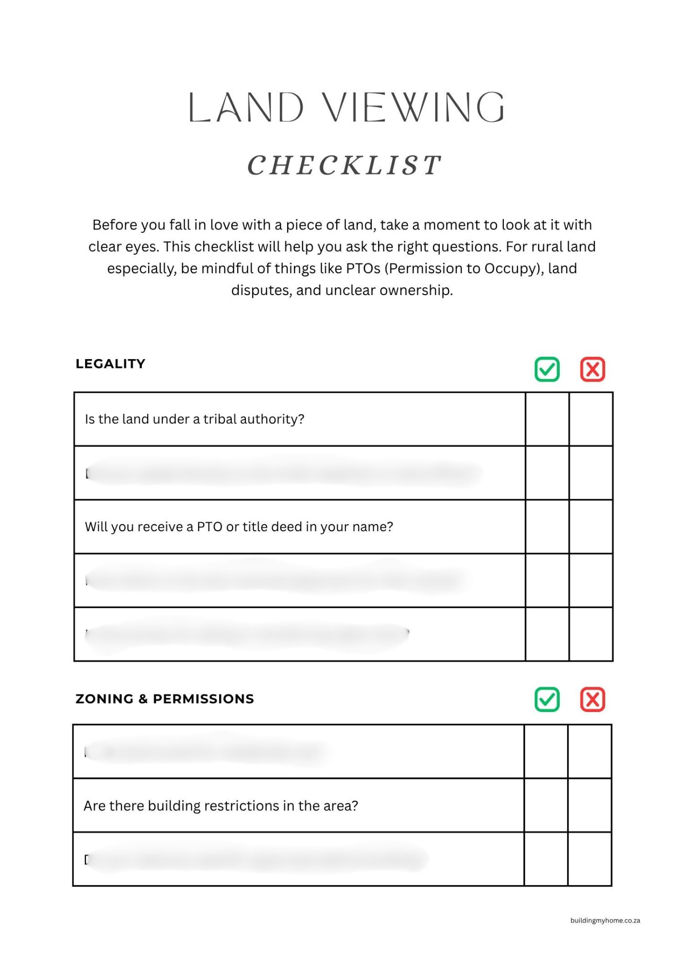 Land Viewing Checklist